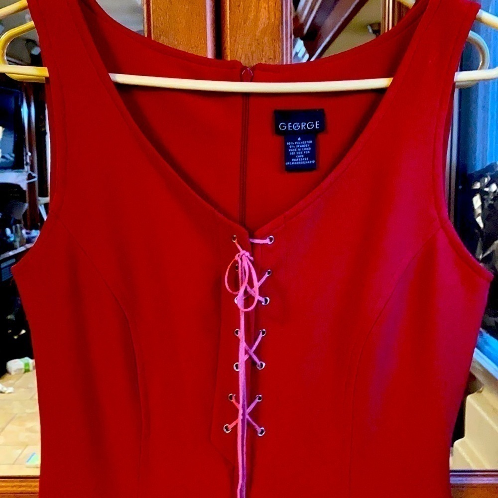 Red Size 4/6 Midi Criss Cross Tie Front V-Neck Dress Summer Fall Christmas
